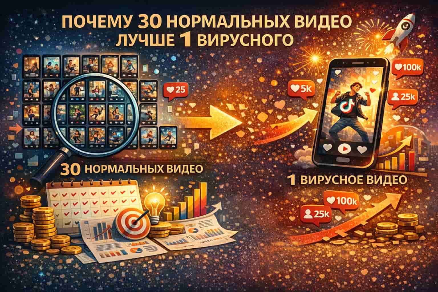 30 нормальных видео или 1 вирусное 30 или 1